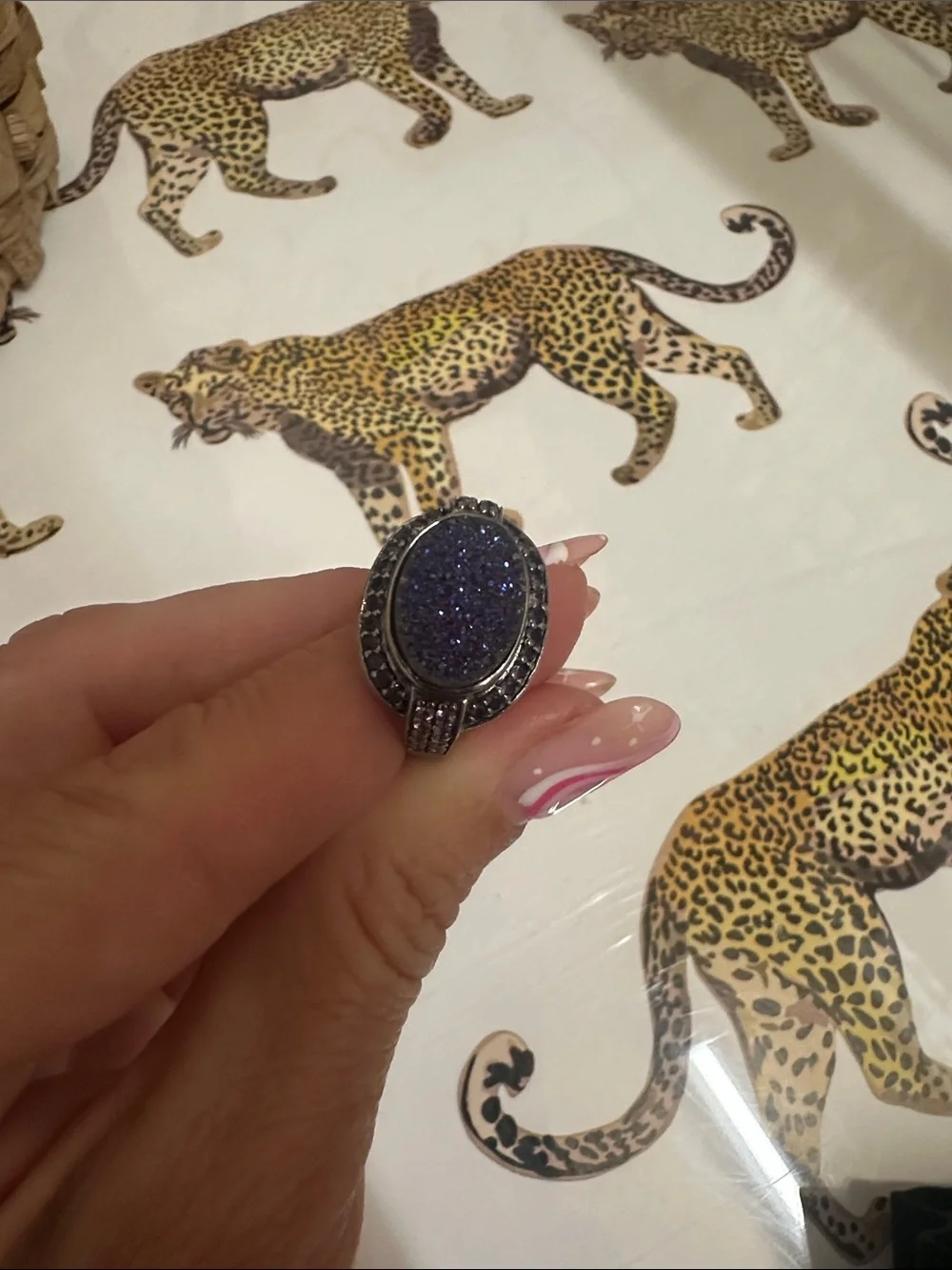 Sterling Silver Blue/purple Druzy Oval Statement Ring - Women's Jewelry